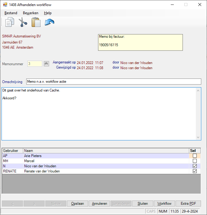 Memo bij Workflow